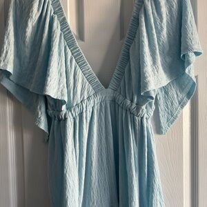 Light Blue Maxi Dress with Flutter Sleeves
